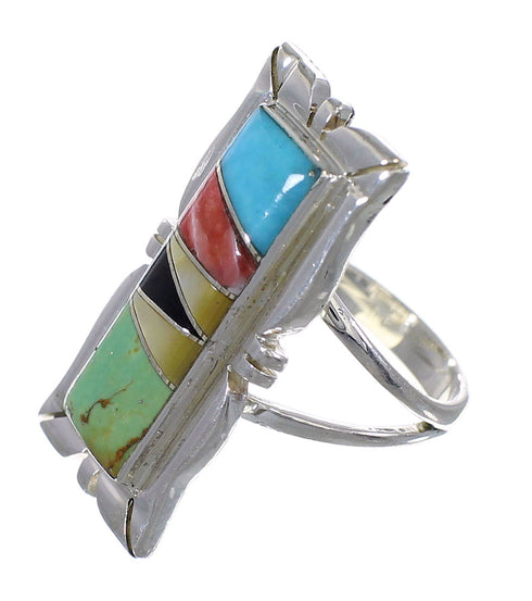 Multicolor Inlay Southwestern Silver Ring Size 5 QX75860